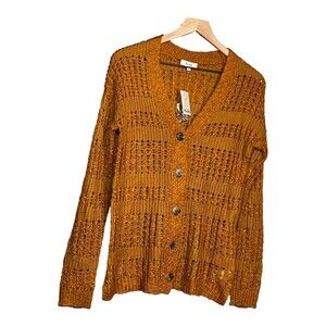 Mudd Open Knit Cardigan Sweater Women’s Small Mustard Button Front